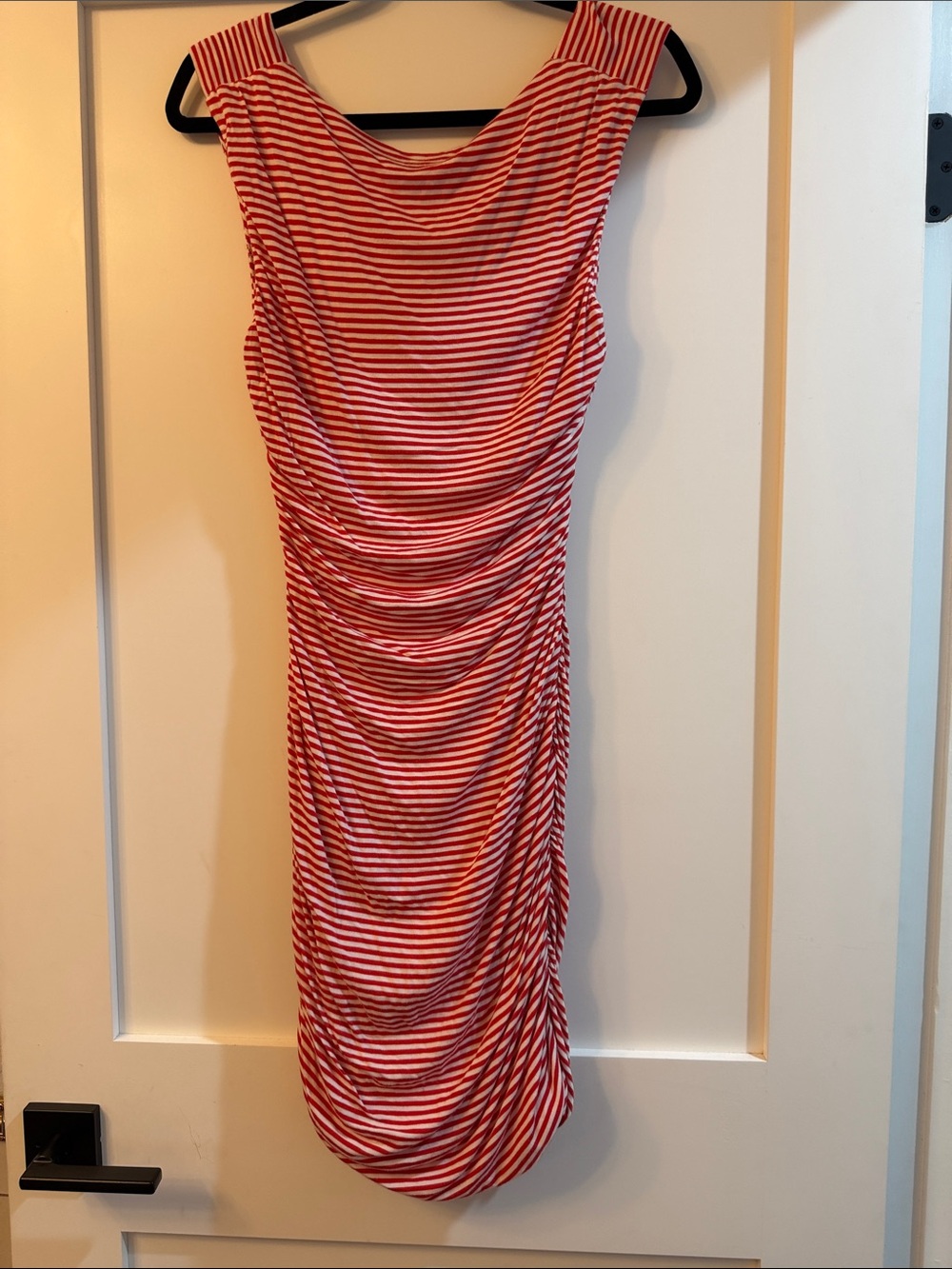 H&M Red and White Striped Cowl Neck Ruched Mini Dress - Picture 6 of 9